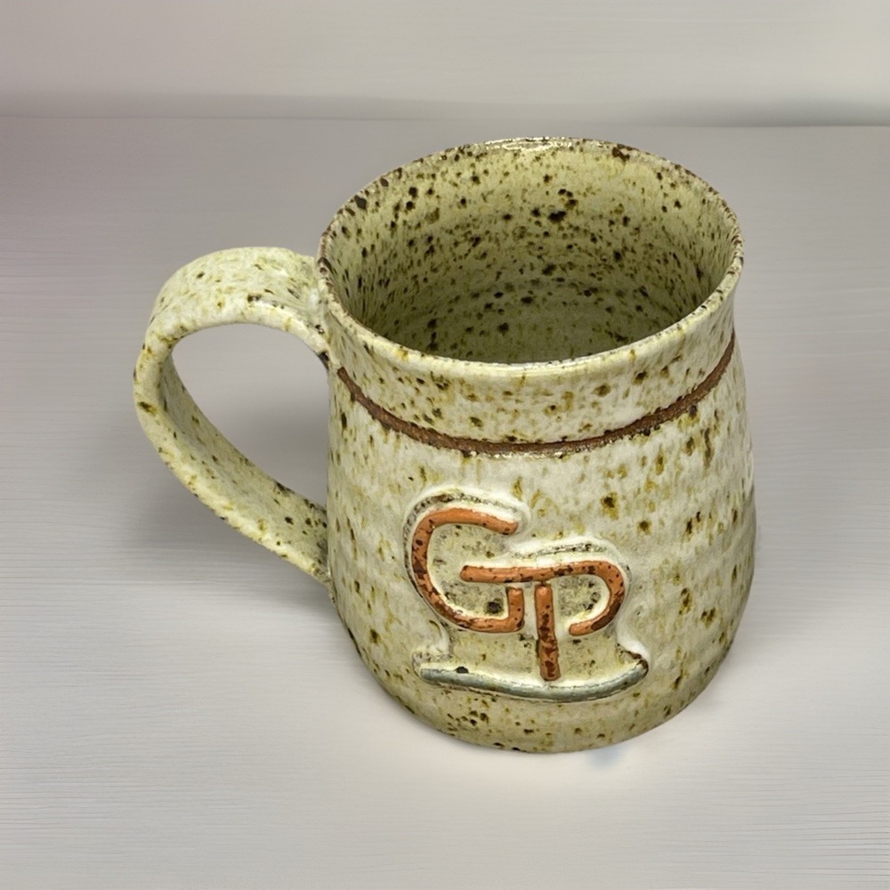 Rustic Initials GP Vintage Stoneware Ceramic Coffee Mug Speckled Oatmeal Glaze - Picture 1 of 8